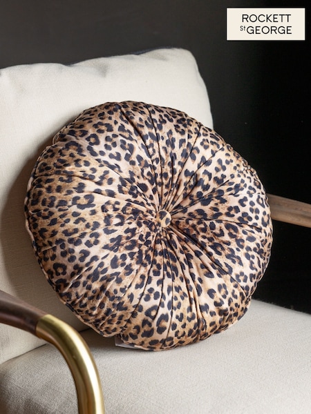 Rockett St George Leopard Love Round Pleated Velvet Cushion (F36115) | LEI 209