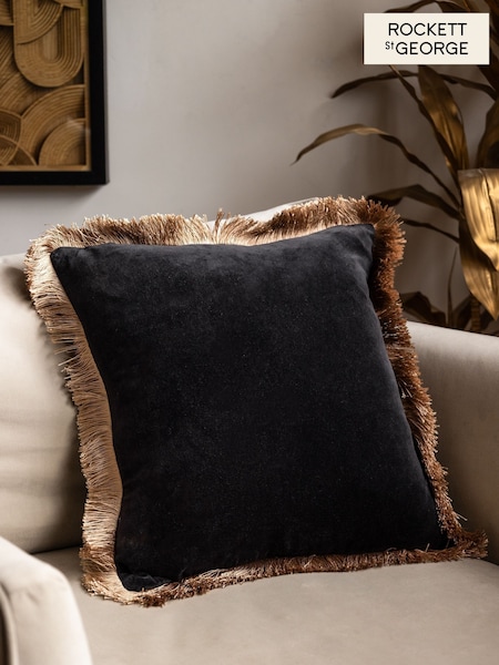 Rockett St George Black Velvet Fringe Cushion (F36145) | €32 - €37