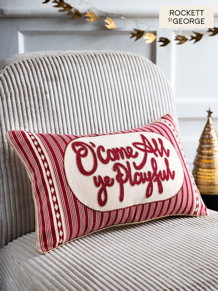 Rockett St George Red Playful Christmas Embroidered Slogan Cushion (F36149) | AZN 70