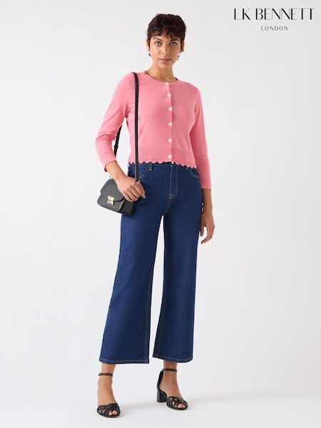 LK Bennett Vanessa Desert Rose Crew Neck Pointelle Detail 100% Cotton Cardigan (F36233) | € 130