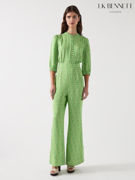 LK Bennett Green Petite Naomi Jelly Bean & Italian Straw Viscose Swirl Print Crepe Jumpsuit (F36234) | 1,727 QAR