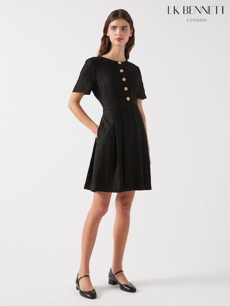 LK Bennett Black Lydia Linen Tailored Dress With Belt (F36239) | ₪1,755