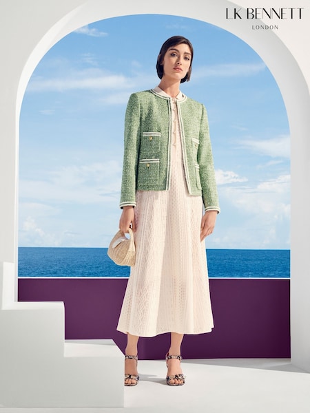 LK Bennett Charlie Treetop & Birch Cotton Blend Tweed And Trim Jacket (F36242) | €462