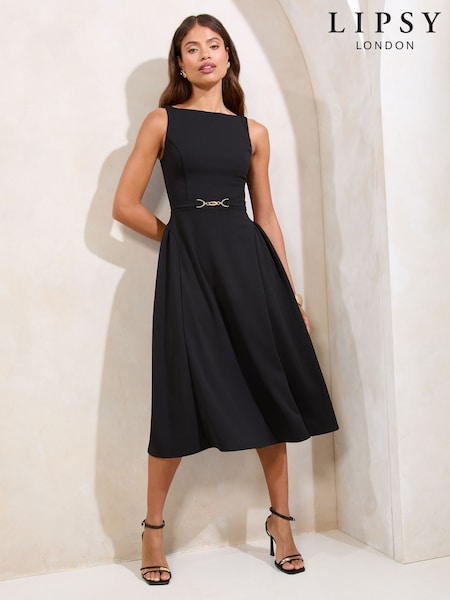 Lipsy Black Sleeveless Snaffle Trim Midi Skater Dress (F36254) | €80