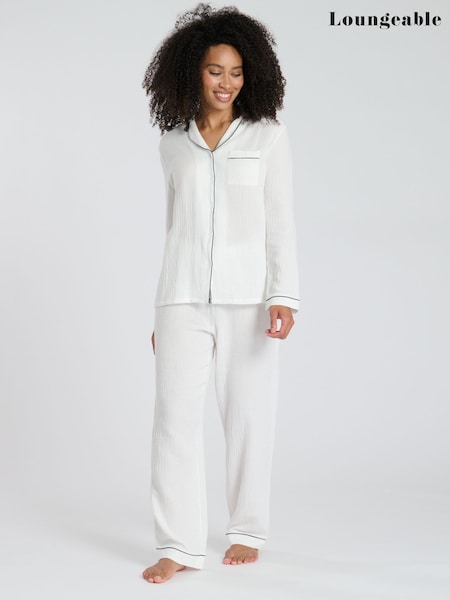 Loungeable Crinkle Traditional Long Sleeve Pyjamas Set (F36300) | ‏223 ر.ق.