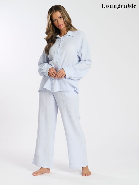 أزرق - Loungeable Waffle Long Sleeve Trousers Set (F36303) | ‏247 ر.ق.