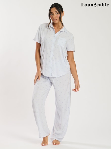 Loungeable Blue Heart Stripe Short Sleeve Shirt and Trousers Set (F36317) | €60