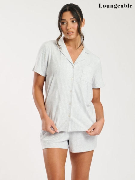 Loungeable Luxury Brushed Rib Short Sleeve and Short Traditional Set (F36320) | ‏168 ر.ق.