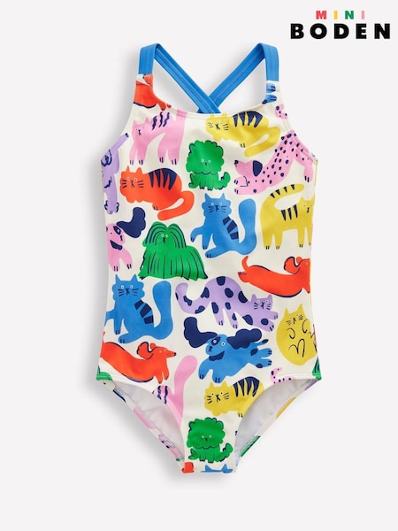 Boden Cream Cross Back Printed Swimsuit (F36406) | SGD 37 - SGD 41