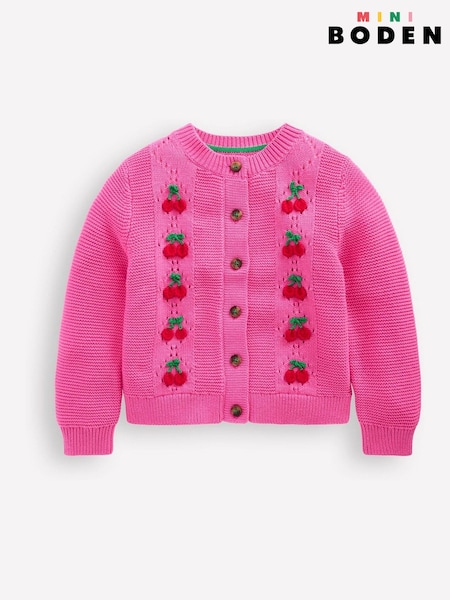 Boden Pink Cherry Embroidered Pointelle 100% Cotton Cardigan (F36417) | AED183 - AED199