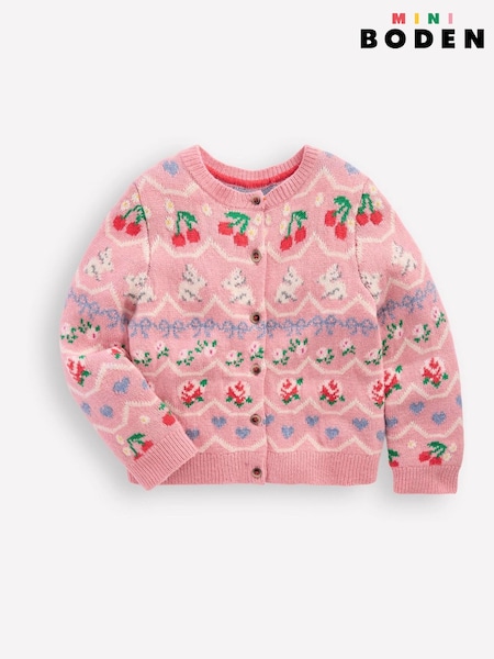 Boden Pink Cherry Edie Fairisle Pattern Cardigan (F36421) | €29 - €32
