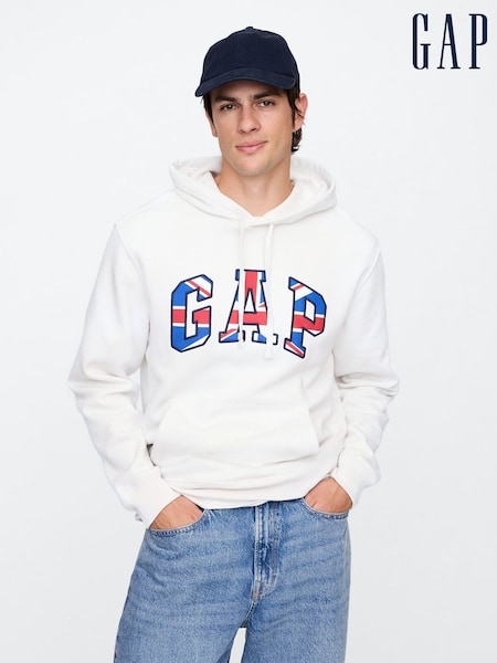 Gap White Union Jack Logo Fleece-Lined Hoodie (F36551) | €46