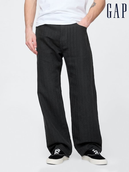 Gap Black Linen-Cotton 90s Loose Herringbone Trousers (F36558) | €71