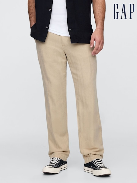 Gap Beige Straight Fit Linen-Cotton Chino Trousers (F36565) | €85