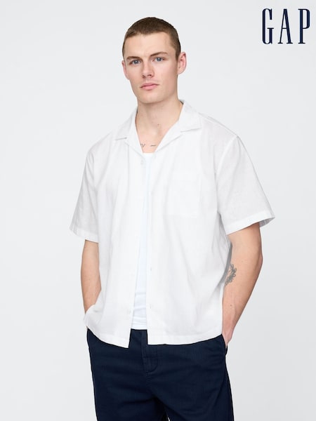 Gap White Linen-Cotton Short Sleeve Shirt (F36576) | €64