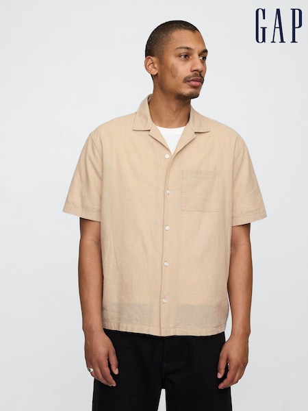 Gap Beige Linen-Cotton Short Sleeve Shirt (F36582) | €64