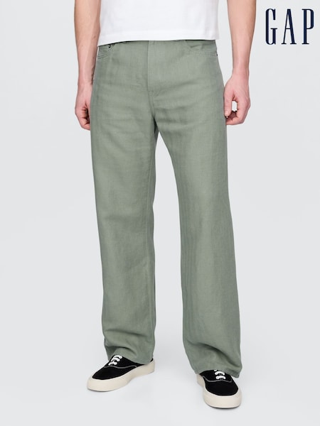 Grün - Gap – Hose mit lockerer Passform aus Leinen-Baumwoll-Mischung mit Fischgrätenmuster im Stil der 90er-Jahre (F36590) | 77 €