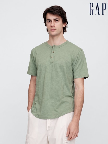 Verde - Tricou cu mânecă scurtă Gap Henley (F36597) | 119 LEI