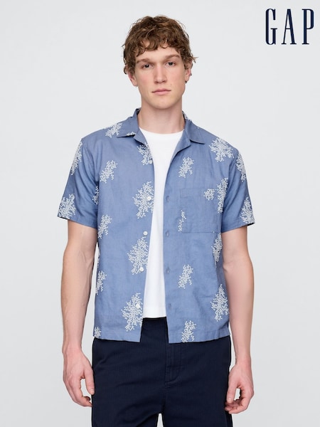 Gap Blue Linen-Cotton Short Sleeve Shirt (F36607) | €64