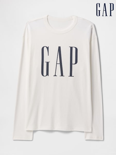 Gap White Logo Graphic Oversized Long Sleeve Crew Neck T-Shirt (F36615) | €29