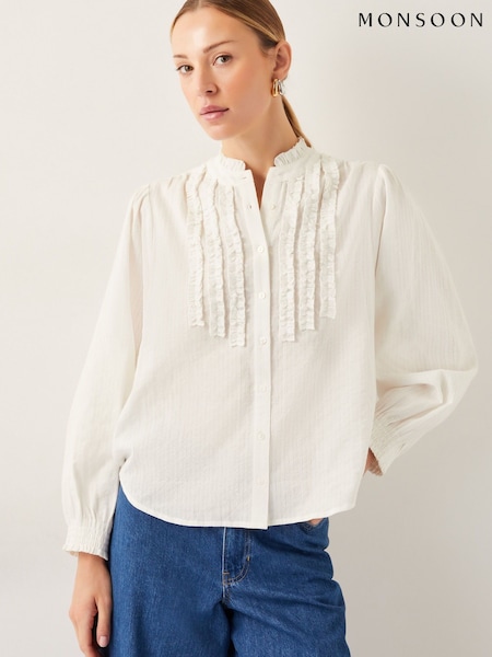 Monsoon Natural Chiara Frill 100% Cotton Blouse (F36619) | AED391