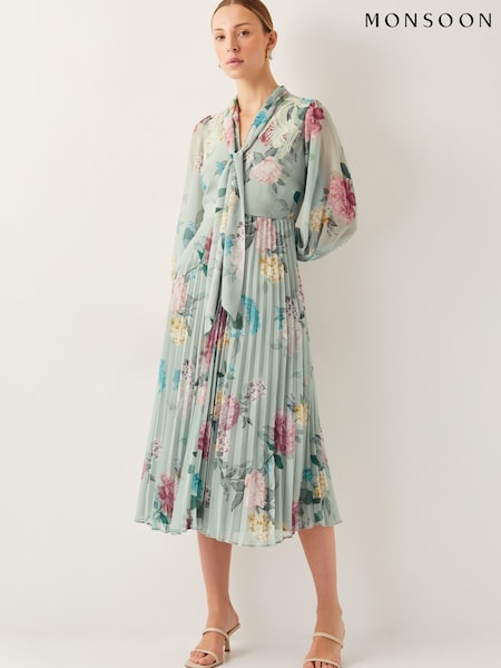 Monsoon Agnes Floral Print Pleated Midi Dress (F36620) | €252