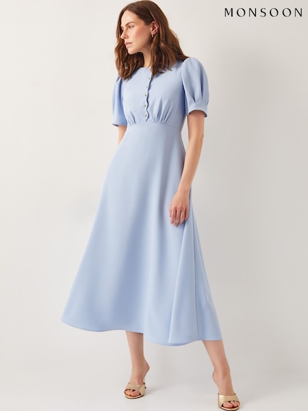 Monsoon Blue Ruth Scallop Trim Midi Dress (F36625) | 643 QAR