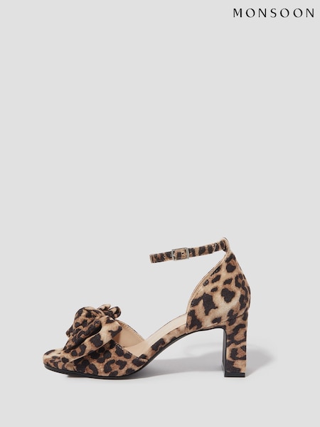 Monsoon Brown Abril Leopard Print Bow Heels (F36628) | ₪347