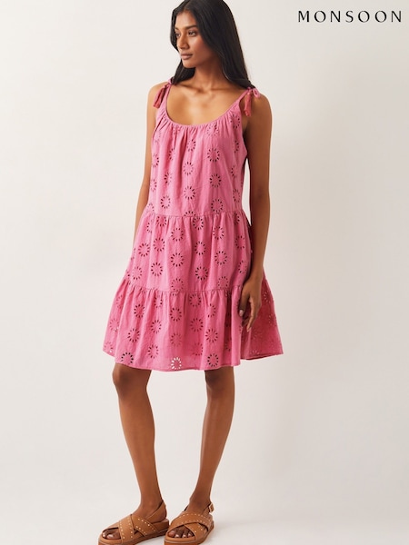 Monsoon Pink Maud Broderie 100% Cotton Dress (F36629) | €91
