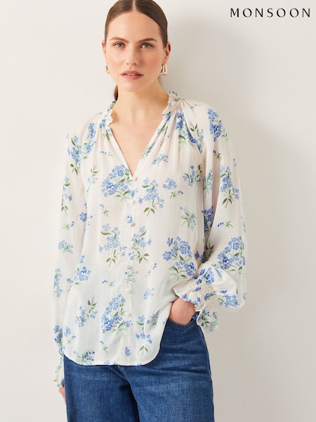 Monsoon Natural Sarah Sheer Floral Blouse (F36638) | AED391