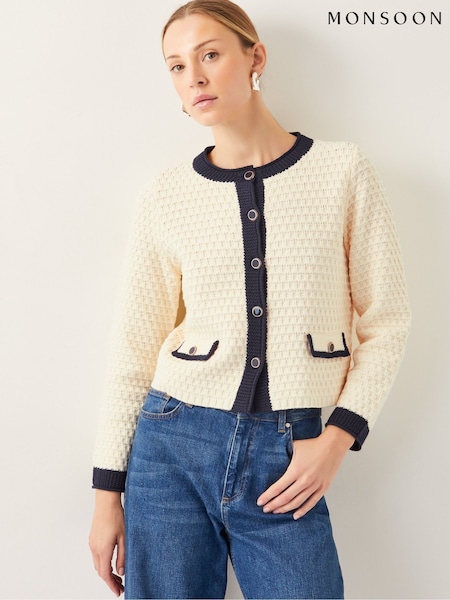 Natural - Cardigan Monsoon Nancy Smart Țesătură de vafe (F36643) | 391 LEI