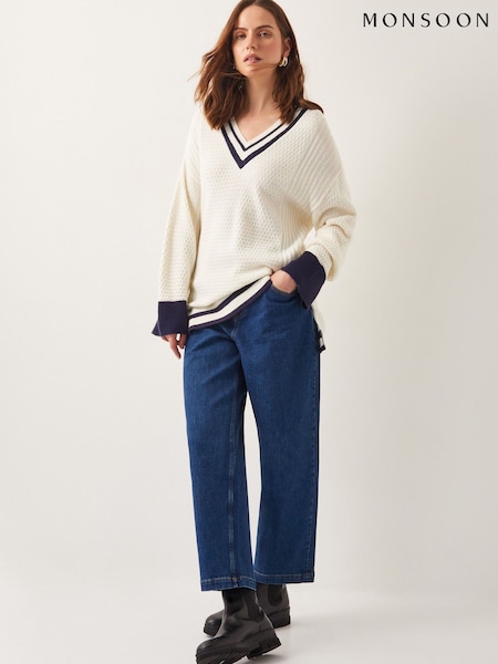 Monsoon Natural Oversized Ola V-Neck Jumper (F36658) | €87