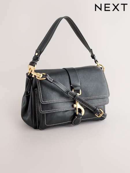 Black Leather Buckle Cross-Body Bag (F36705) | R$ 785