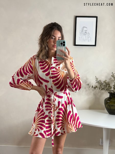 Style Cheat Printed Belted Myla Short 100% Cotton Shirt Dress (F36728) | 402 LEI