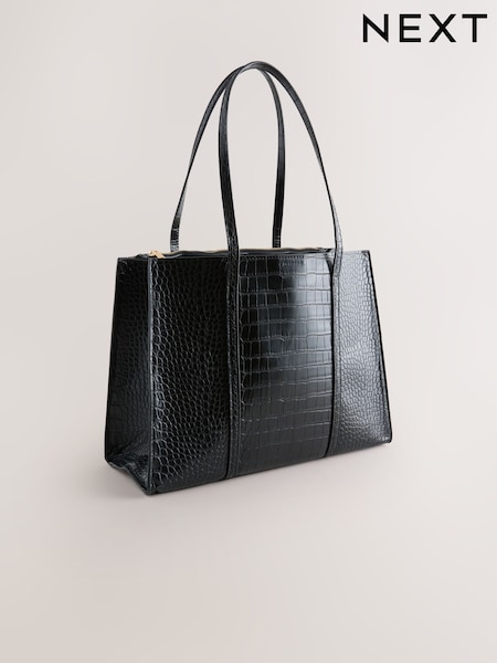 Negro de efecto cocodrilo - Structured Tote Bag (F36733) | 40 €