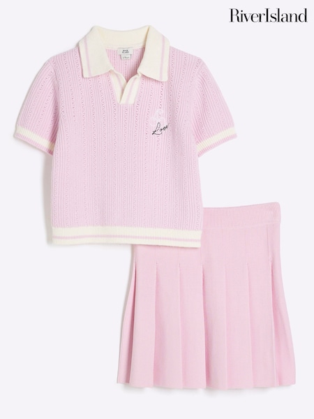 River Island Pink Girls Collar Polo and Skirt Set (F36773) | € 50