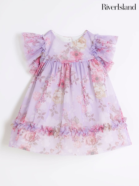 River Island Baby Girls Rose Printed Mesh 100% Cotton Dress (F36777) | ‏163 د.إ.‏