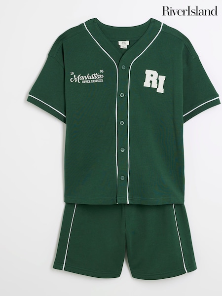 River Island Green Boys Baseball Shirt Shorts Set (F36781) | €34