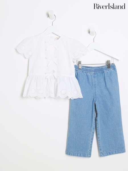 River Island Girls 100% Cotton Broidery Top And Jogger Set (F36786) | 209 LEI