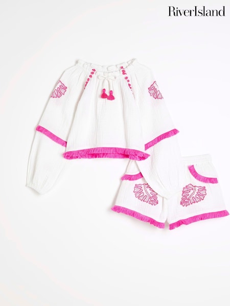 River Island White Girls Embroidered Shorts Set (F36790) | 1,562 UAH