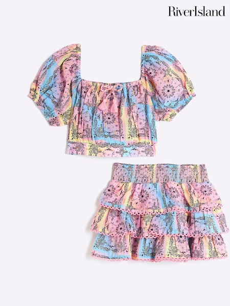 River Island Pink Girls Bandana Rara Skirt Set (F36796) | AED140