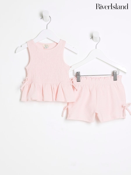 River Island Pink Girls Shirred Bow Tank Set (F36799) | €20