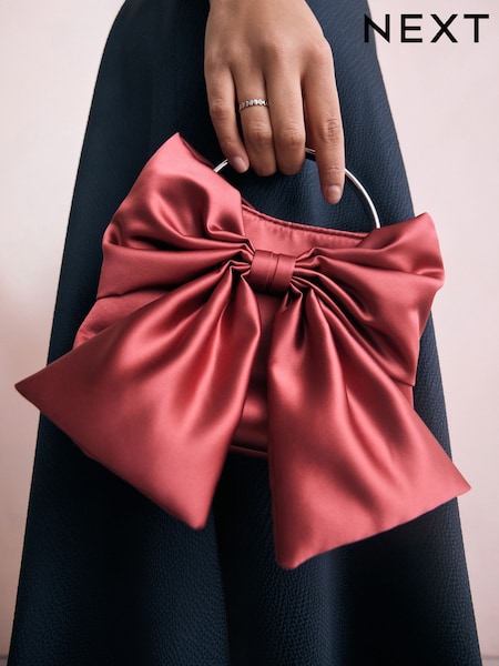 Coral Pink Satin Bow Hand Held Bag (F36884) | €39