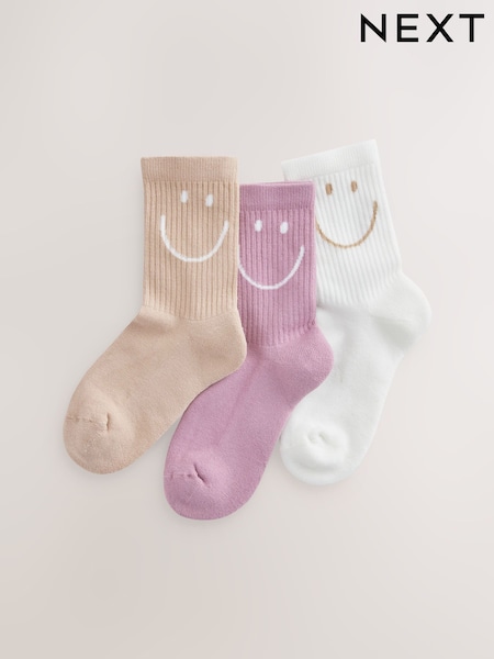 Purple, White and Neutral Regular Length Cotton Rich Cushioned Sole Ankle Socks 3 Pack (F36920) | AED28 - AED38