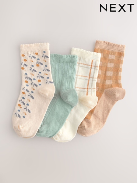 Neutral and Green Cotton Rich Ankle Socks 4 Pack (F36928) | AED33 - AED43