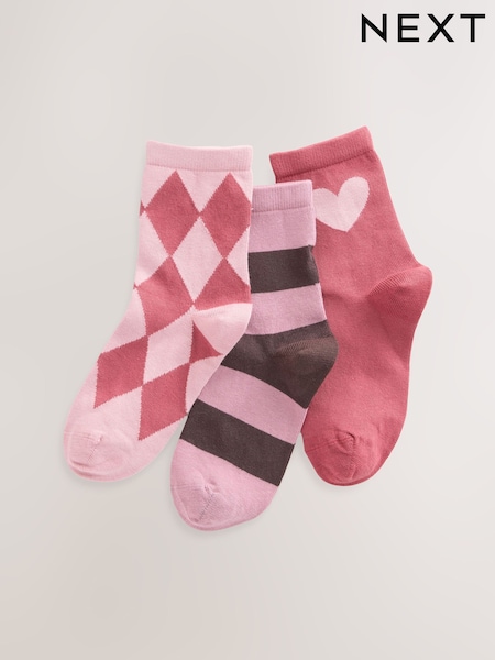 Pink and Red - Cotton Rich Ankle Socks 3 Pack (F36929) | € 6 - € 9