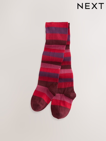Berry Red Cotton Rich Stripe Tights (F37177) | AED25 - AED30