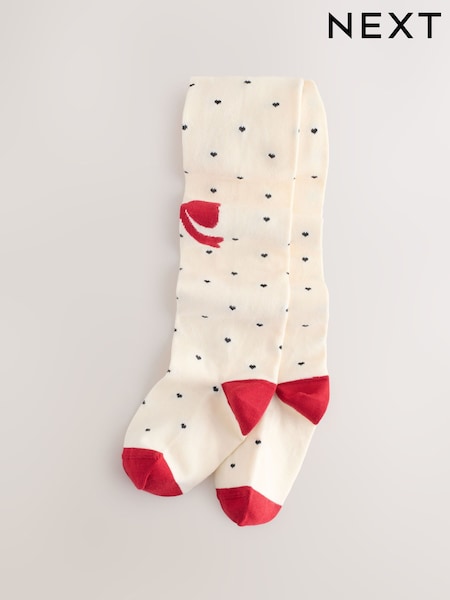 Cream/Red Cotton Rich Bow Tights (F37180) | €8 - €9