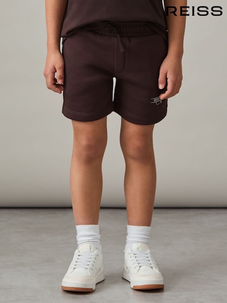 Reiss Chocolate Brown/Off White Hughes Cotton-Blend Airlines-Print Shorts (F37228) | €45