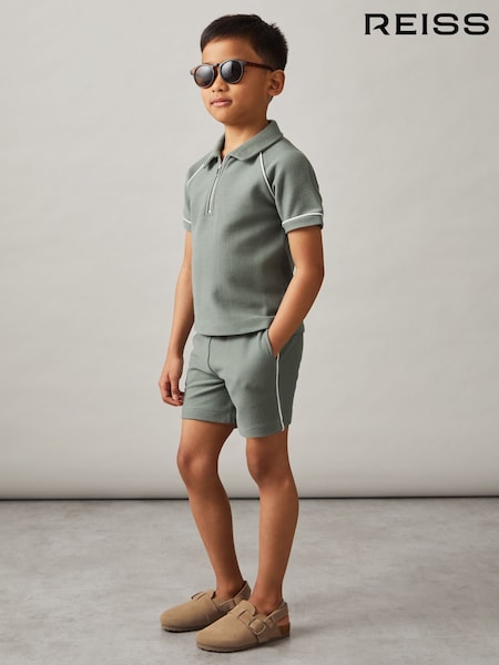 أخضر فاتح - Reiss Pinta Cotton Textured Piped Shorts (F37231) | ‏144 د.إ.‏